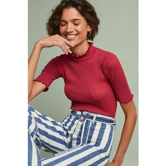 Anthropologie Tops - T.la | Textured Maroon Mock Neck Top | M